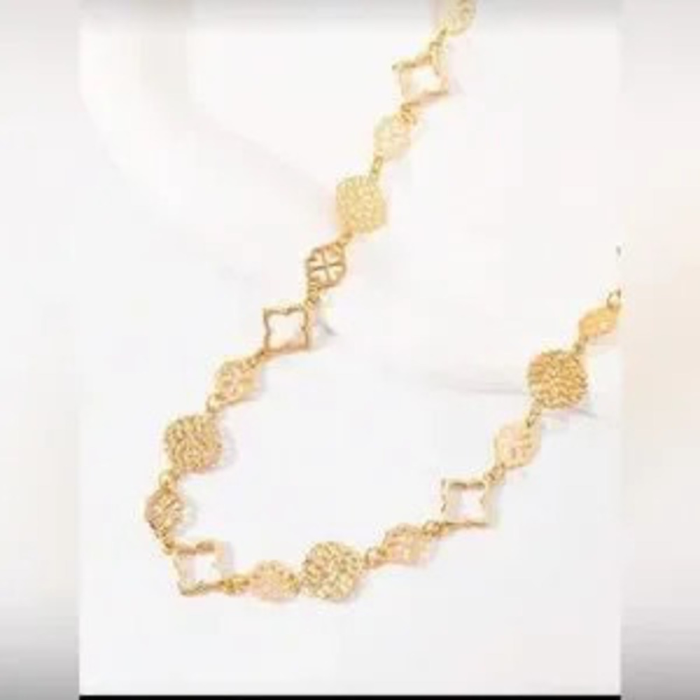 Gold Tone Clover Medallion Long Necklace Adjustable Statement Chain
